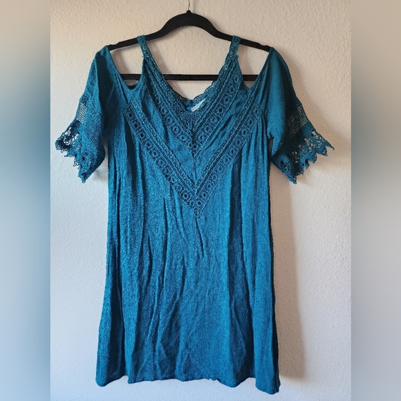 Maurices Teal Blue Embellished Cold Shoulder Dress - Picture 1 of 3